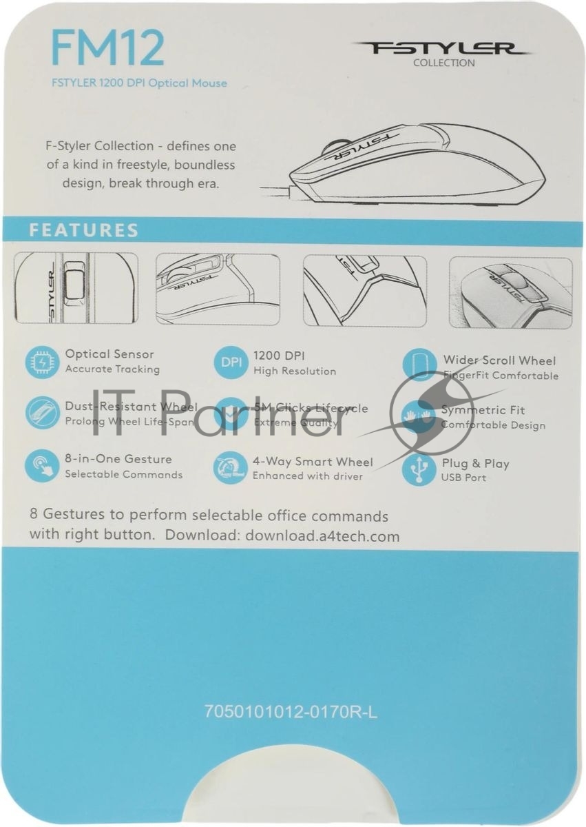 Мышь проводная A4Tech Fstyler FM12 черный, 1200 dpi, USB, кнопки - 3