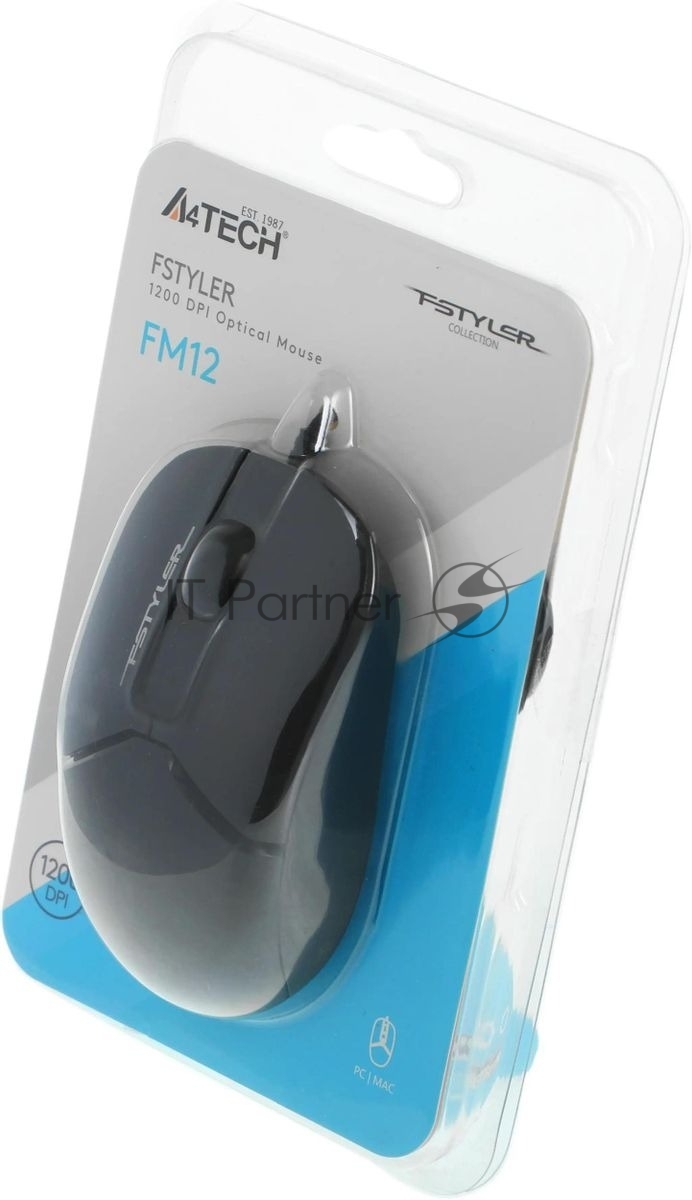 Мышь проводная A4Tech Fstyler FM12 черный, 1200 dpi, USB, кнопки - 3