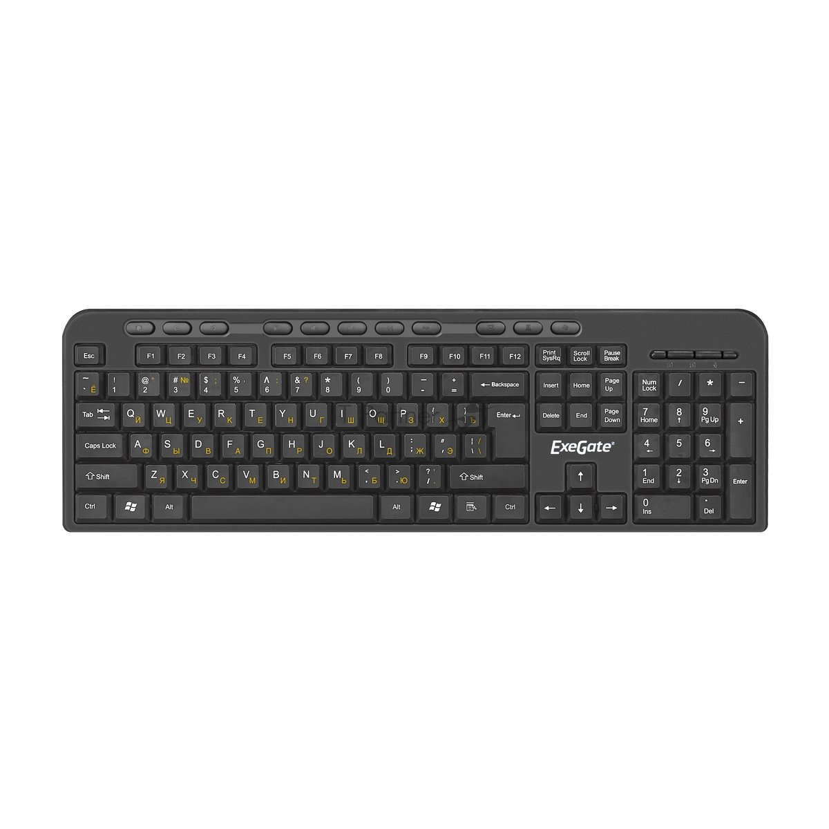 Exegate EX286177RUS Клавиатура ExeGate Multimedia Professional Standard LY-500M (USB, полноразмерная, 115кл., Enter большой, мультимедиа, длина кабеля 1,5м, черная, Color box)