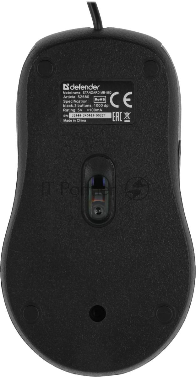Мышь проводная Defender Standard MB-580 черный, 1000 dpi, USB, кнопки - 3