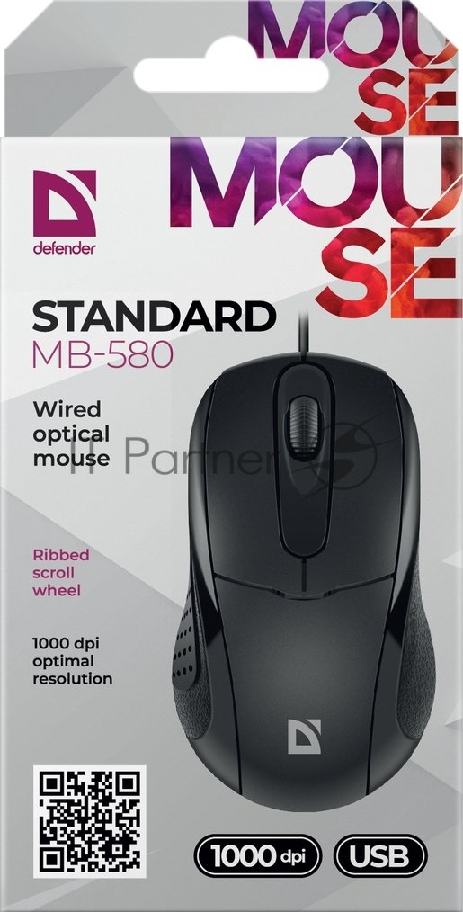 Мышь проводная Defender Standard MB-580 черный, 1000 dpi, USB, кнопки - 3