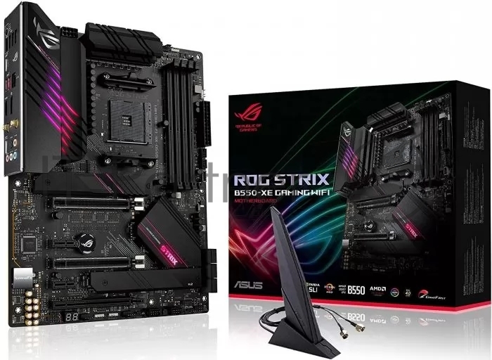 Материнская плата ASUS ROG STRIX B550-XE GAMING WIFI, AM4, AMD B550, 4xDDR4, 6xSATA, 2xM.2, 1xPCI-E 4.0 x16, 1xPCI-E 4.0 x8, 1xPCI-E 3.0 x4, 1xHDMI, 1xDP, 1x 2.5Gb LAN, 2xUSB-A 3.2 Gen 2, 1xUSB-C 3.2 Gen 2, 4xUSB 2.0, 5x3.5 мм, 7.1, Standard-ATX