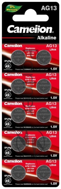 Элемент питания алкалиновый "таблетка" Camelion G13 Mercury Free AG13-BP0%Hg 357A/LR44/A76 BL-10 (блист.10шт)