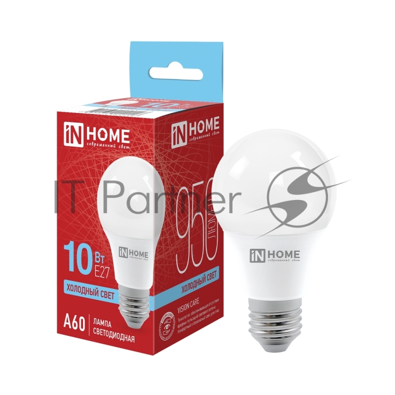 Лампа светодиодная IN HOME 4690612020228 LED-A60-VC 10Вт 230В E27 6500К