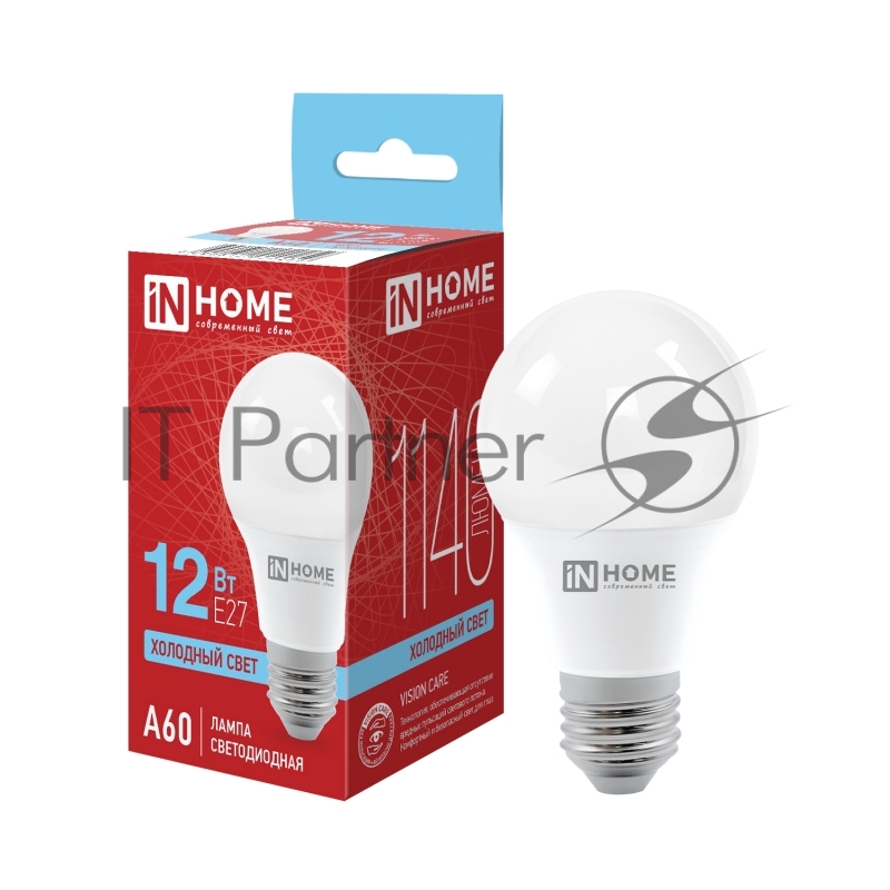 Лампа светодиодная LED-A60-VC 12Вт 230В E27 6500К IN HOME 4690612020259