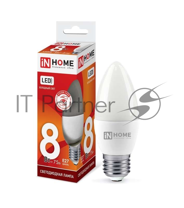 Лампа светодиодная LED-СВЕЧА-VC 8Вт свеча 6500К холод. бел. E27 760лм 230В IN HOME 4690612024820