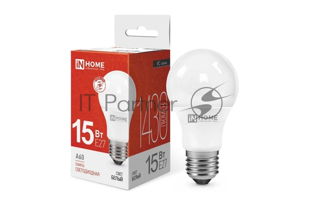 Лампа светодиодная IN HOME 4690612020273 LED-A60-VC 15 Вт 230В E27 4000К 1430 лм