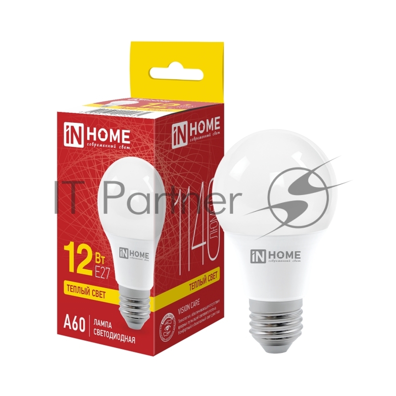 Лампа светодиодная IN HOME 4690612020235 LED-A60-VC 12 Вт 230В E27 3000К
