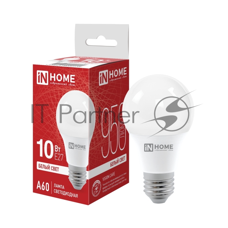 Лампа светодиодная IN HOME 4690612020211 LED-A60-VC 10Вт грушевидная 4000К нейтр. белый E27 950лм 230В