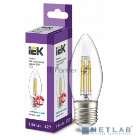 Лампа светодиодная IEK LLF-C35-7-230-40-E27-CL филаментная 360° 7Вт C35 свеча 4000К E27 230В прозр.