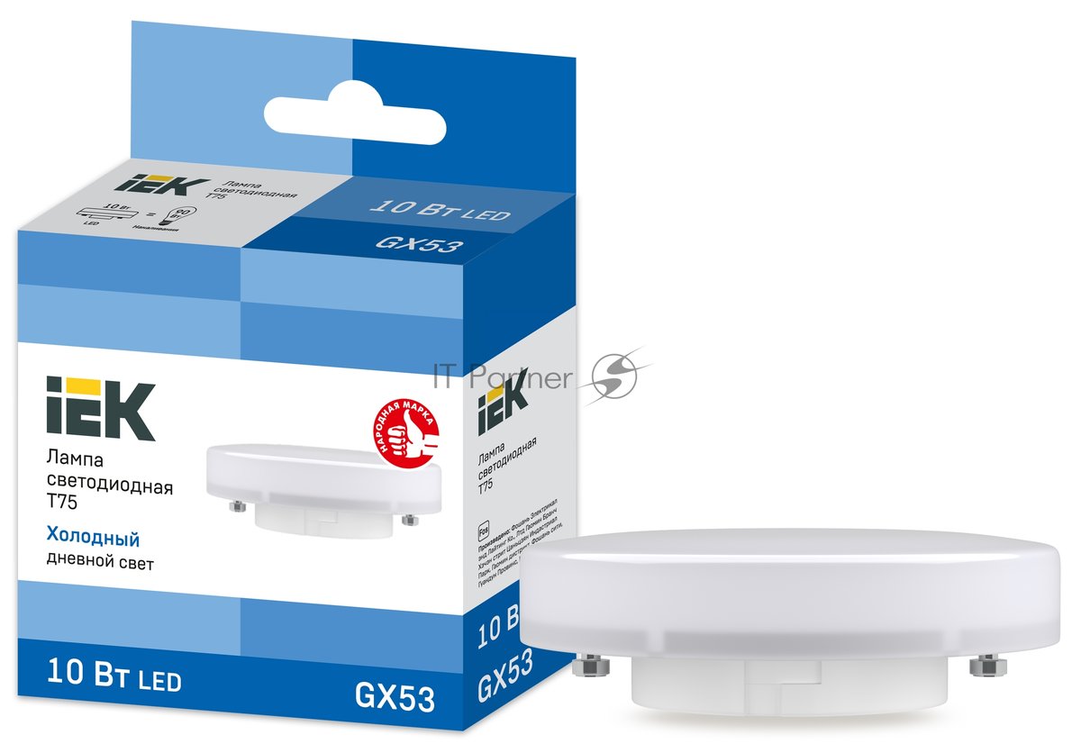 Лампа светодиодная IEK LLE-T80-10-230-65-GX53 T75 таблетка 10Вт 230В 6500К GX53