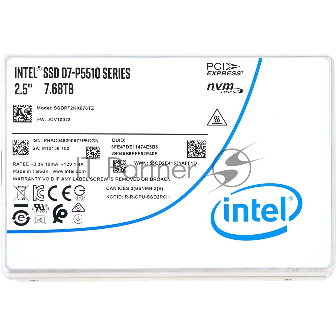 Накопитель SSD Intel Original PCI-E 4.0 x4 7.5Tb SSDPF2KX076TZ01 99A5DR SSDPF2KX076TZ01 D7 P5510 2.5"