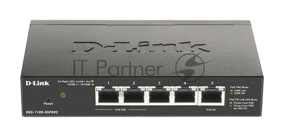Коммутатор D-Link DGS-1100-05PDV2/A1A, 4×1 Гбит/с + 1×1 Гбит/с PD, настраиваемый