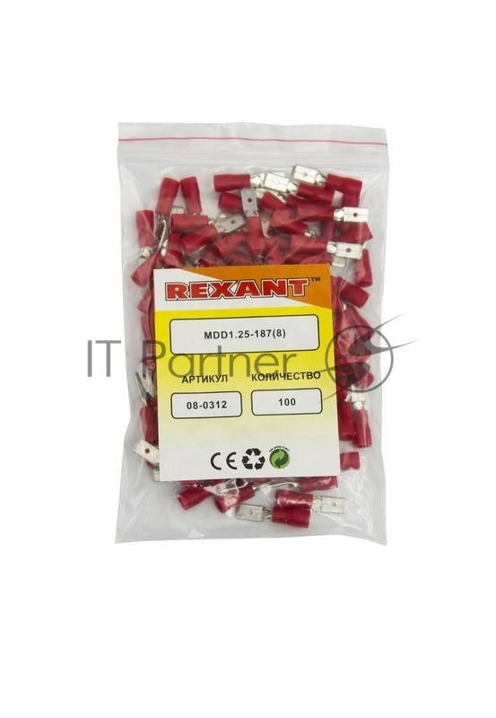 Клемма плоская Rexant изолированная штекер 4.8 мм 0.5-1.5 мм² (РПи-п 1.5-(4.8)/РПИп 1,25-5) красный