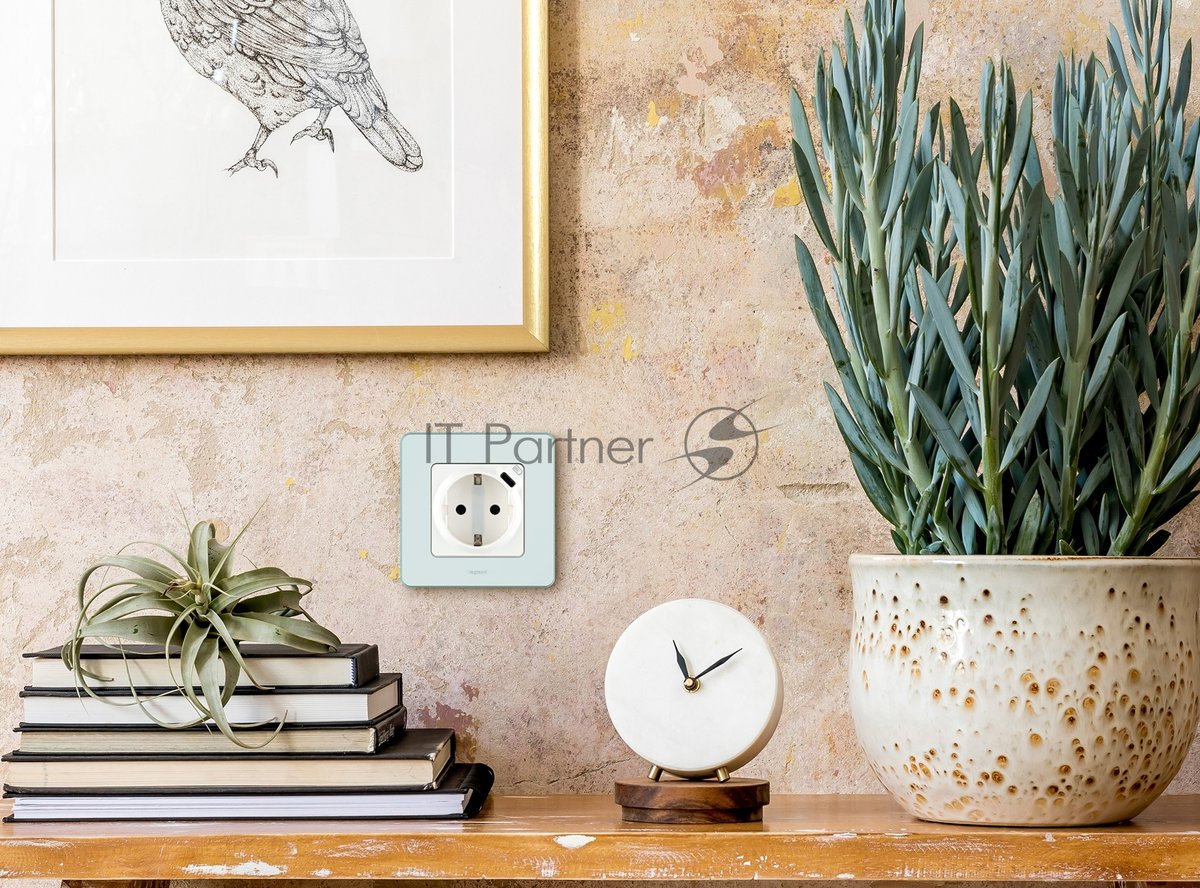 Legrand 673770 Розетка 2К+З немецкий стандарт 16А 250В со встроенным зарядным устройством USB C 1.5А  5В INSPIRIA белый