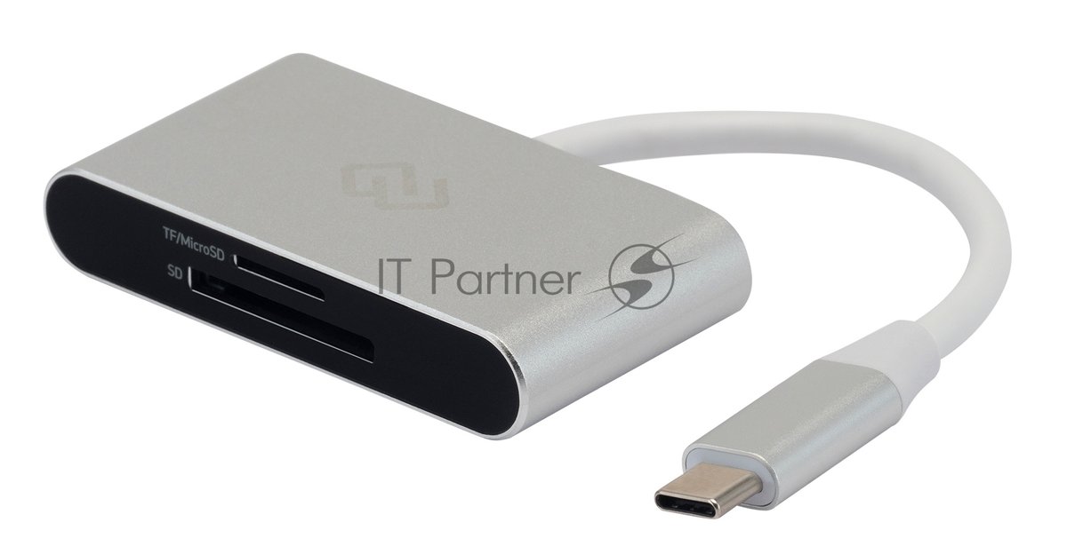 Кард-ридер Digma CR-С2501-S/серебристый/SD/TF/micro-SD/USB Type-C/алюминий