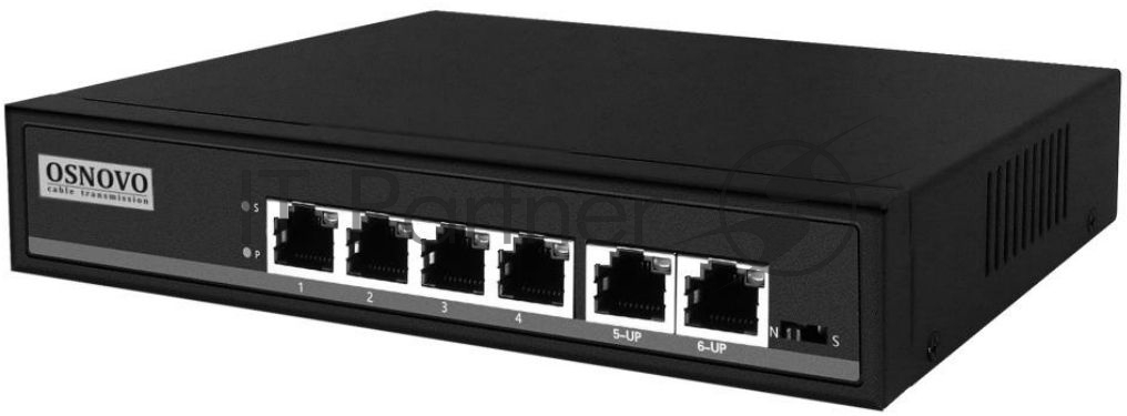 Коммутатор Osnovo SW-20600/A(80W), 6×100 Мбит/с (4×PoE), неуправляемый