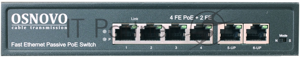 Коммутатор Osnovo SW-20600/A(80W), 6×100 Мбит/с (4×PoE), неуправляемый