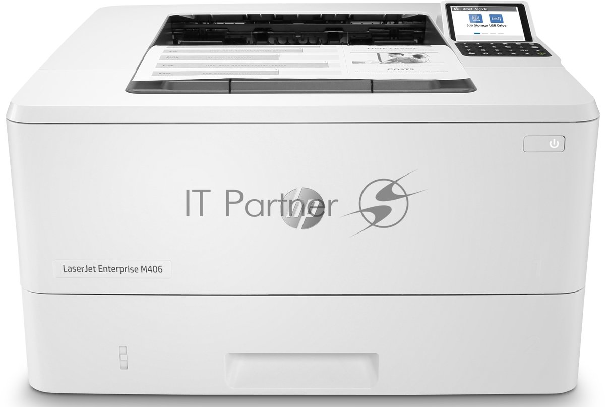 Принтер лазерный HP LaserJet Enterprise M406dn (3PZ15A), A4, ч/б, печ. до 40 стр/мин., 1200 x 1200 dpi, USB, RJ-45, Air Print, Mopria