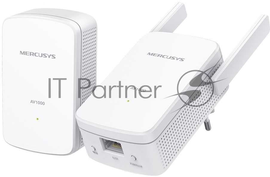 Комплект гигабитных Wi-Fi адаптеров Mercusys Powerline AV1000 Powerline kit with 300Mbps Wi-Fi, plug and play, up to 300 meters over an existing electrical circuit, the kit includes a MP510 and a MP500.
