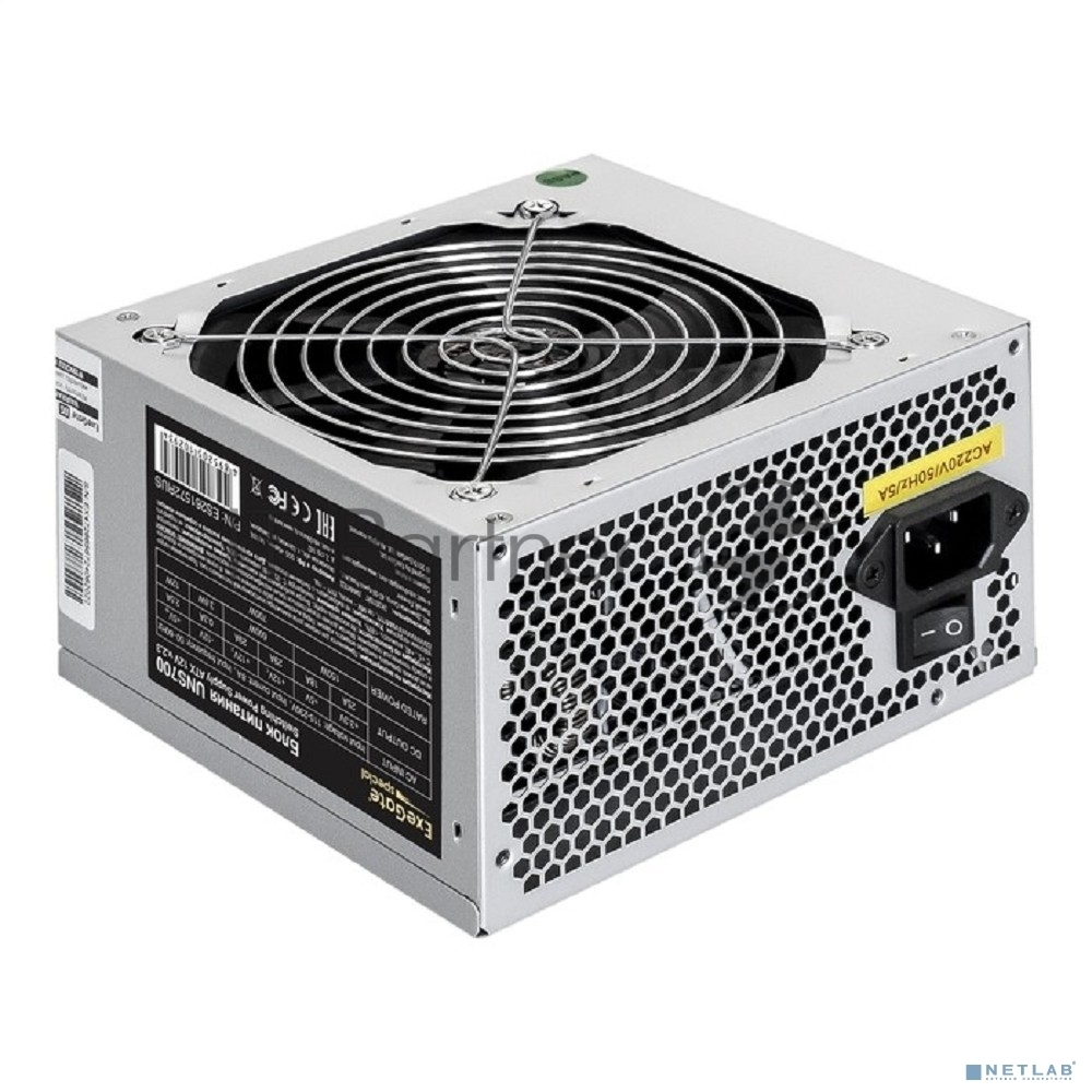Exegate ES261572RUS-PC Блок питания 700W ExeGate UNS700 (ATX, PC, 12cm fan, 24pin, 4pin, PCIe, 3xSATA, 2xIDE, кабель 220V в комплекте)