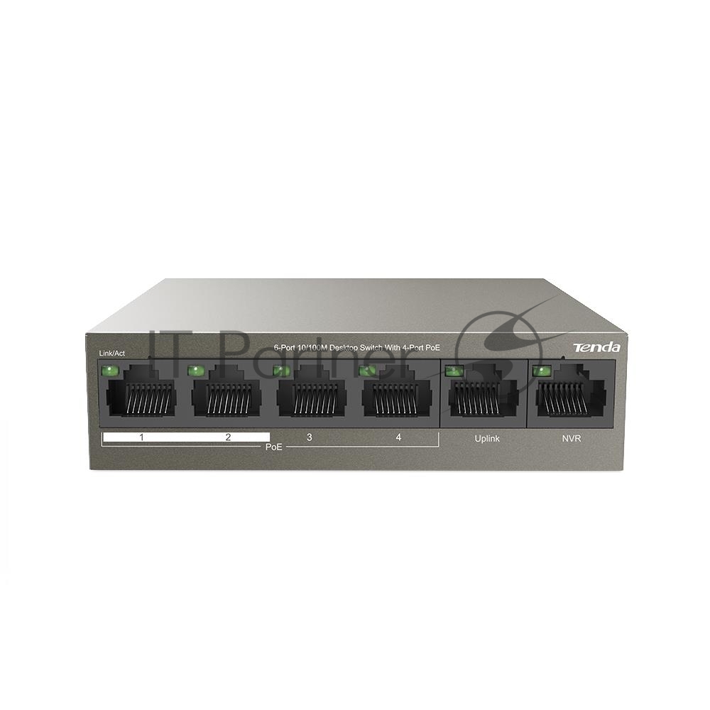 Коммутатор Tenda TEF1106P-4-63W, 4×100 Мбит/с PoE + 2×100 Мбит/с Uplink, неуправляемый