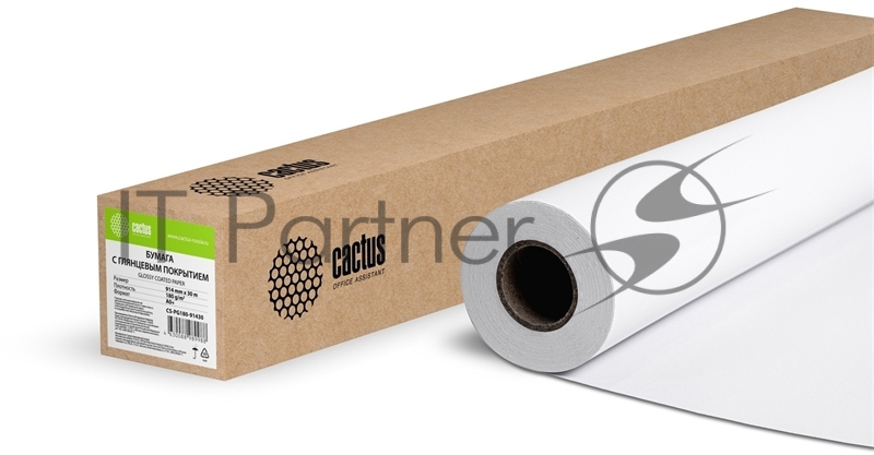 Бумага Cactus CS-PG180-91430 36"(A0) 914мм-30м/180г/м2/белый глянцевое для струйной печати втулка:50.8мм (2")