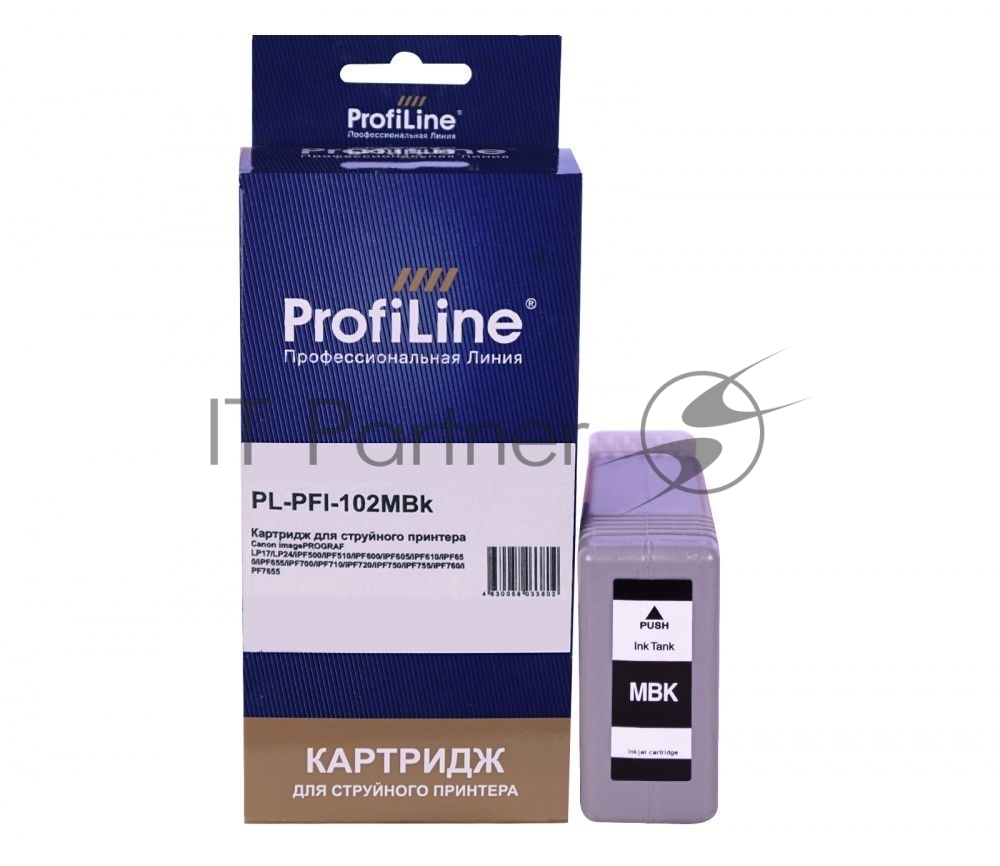 Картридж струйный ProfiLine PL-PFI-102MBK для принтеров Canon IPF510/IPF605/IPF610/IPF650/IPF655/IPF710/IPF750/IPF755/IPF760/IPF765 с чернилами Matte Black