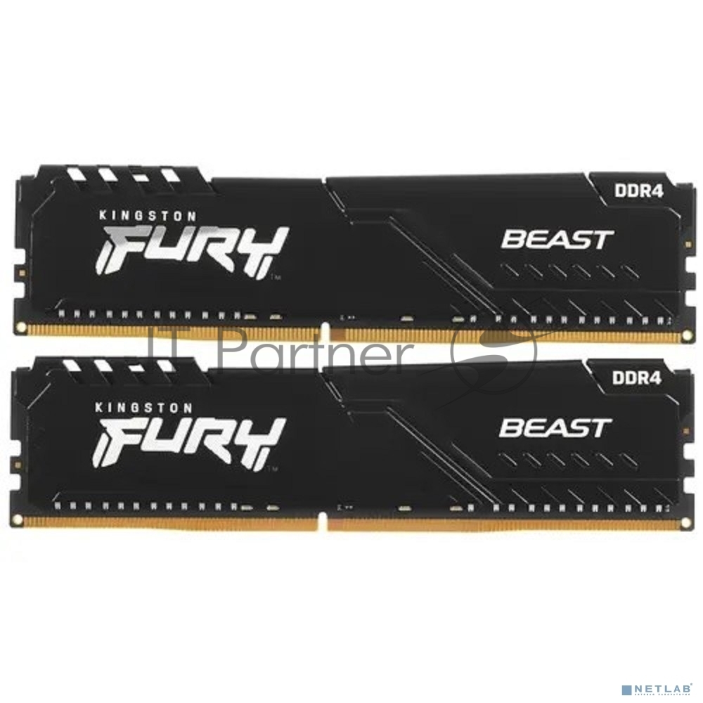 Оперативная память Kingston Fury Beast, DDR4, 32GB (2x16GB), 3200MHz, CL16, DIMM, с радиатором, черный