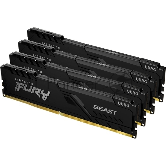 Оперативная память Kingston Fury Beast, DDR4, 64GB (4x16GB), 3200MHz, CL16, DIMM, радиатор, черный