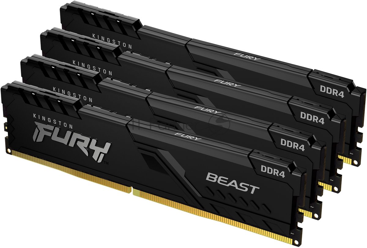 Оперативная память Kingston Fury Beast, DDR4, 32GB (4x8GB), 3600MHz, CL17, DIMM, с радиаторами, черный