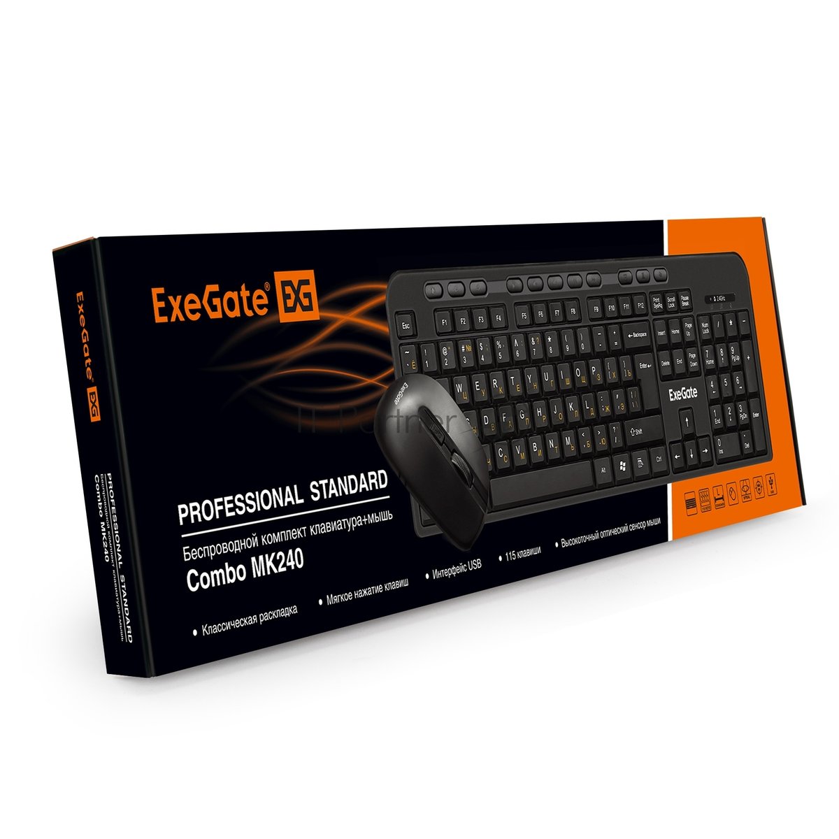 Комплект клавиатура+мышь ExeGate Professional Standard Combo MK240 беспроводной, USB, 1200 DPI, чёрный