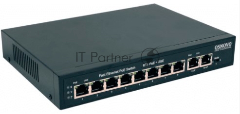 Коммутатор OSNOVO SW-20820(120W), 8×100 Мбит/с PoE + 2×1 Гбит/с, неуправляемый