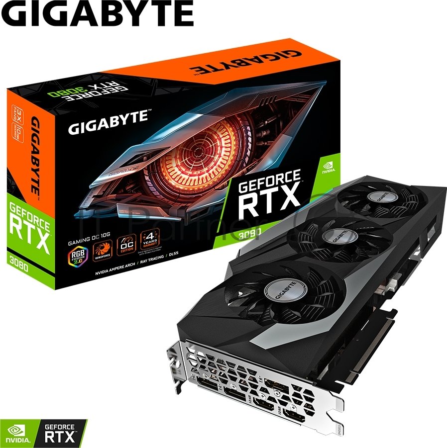 Видеокарта Gigabyte GV-N3080GAMING OC-10GD 2.0 LHR RTX 3080 NVIDIA GAMING OC 10Gb GDDR6X 320bit 2xHDMI 3xDP LHR