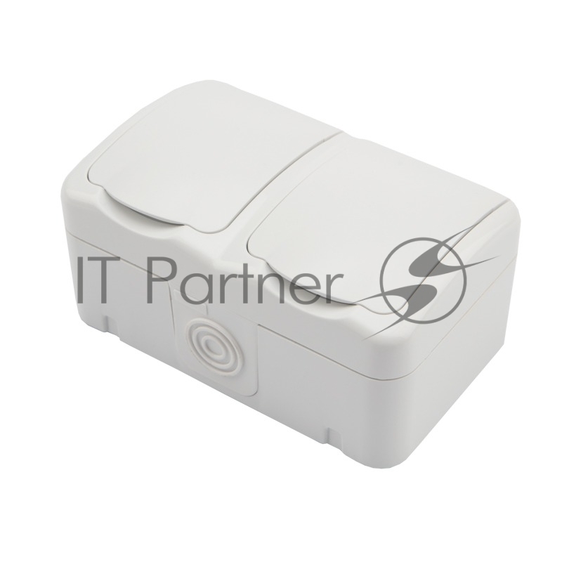Блок из 2 розеток горизонтальный Kranz Mini OG открытой установки с заземлением, IP54 белый