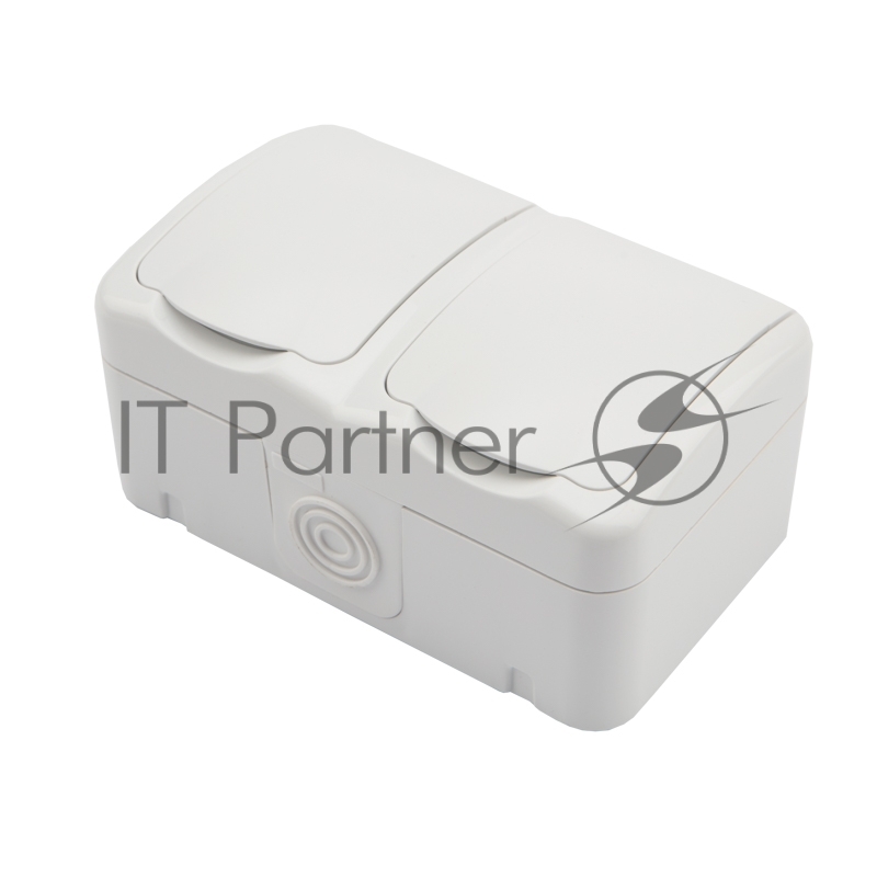 Блок из 2 розеток горизонтальный Kranz Mini OG открытой установки с заземлением, IP54 белый