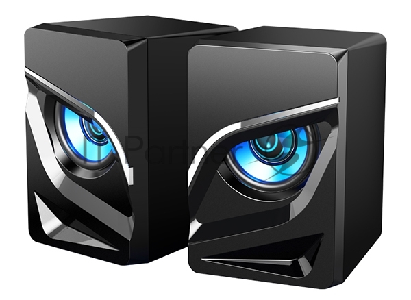 Акустическая система 2.0 Qumo Rage AS005, 10 ВТ, объемное звучание, синяя подсветка (отключаемая), USB/Jack 3,5мм