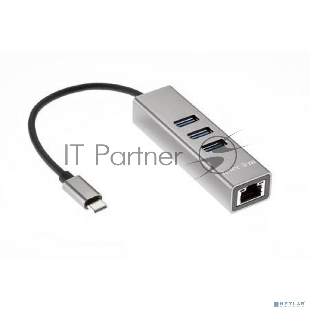 Переходник/ Переходник USB 3.1 Type-C -->RJ-45 1000Mbps +3 USB3.0, Aluminum Shell, 0.2м Telecom <TA311C>