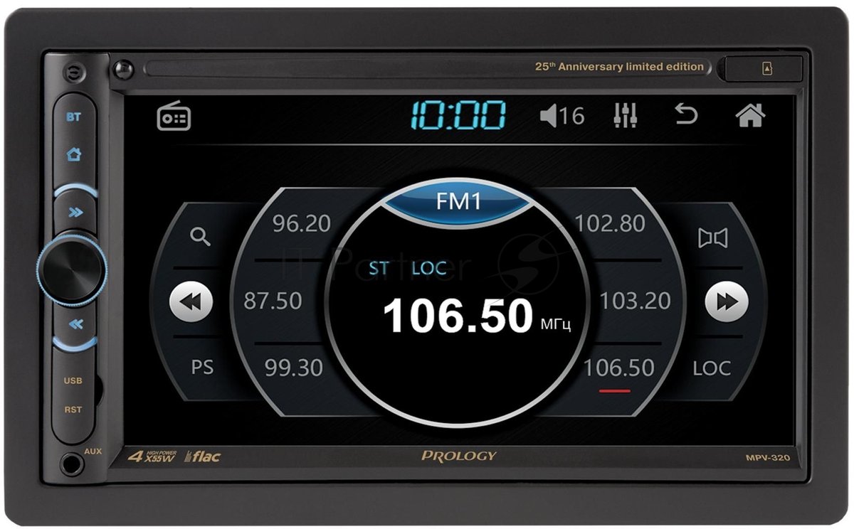 Автомагнитола Prology MPV-320, 2 DIN, 6.9", Bluetooth, USB Type-A, AUX, пульт ДУ