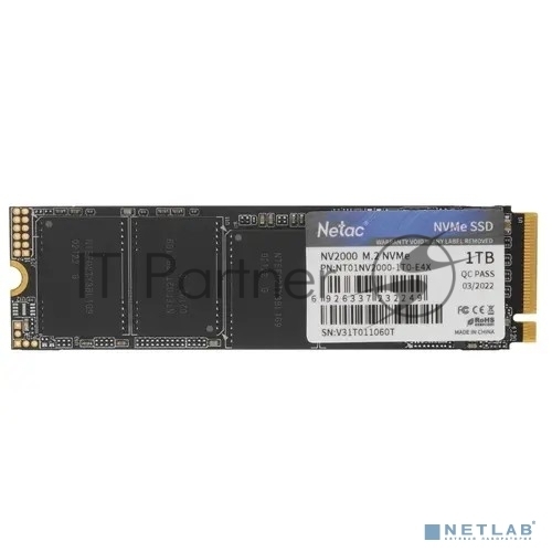 Накопитель SSD Netac NV2000, 1Tb, PCIe 3.0 x4, M.2 2280, NVMe, R/W 2500/2100