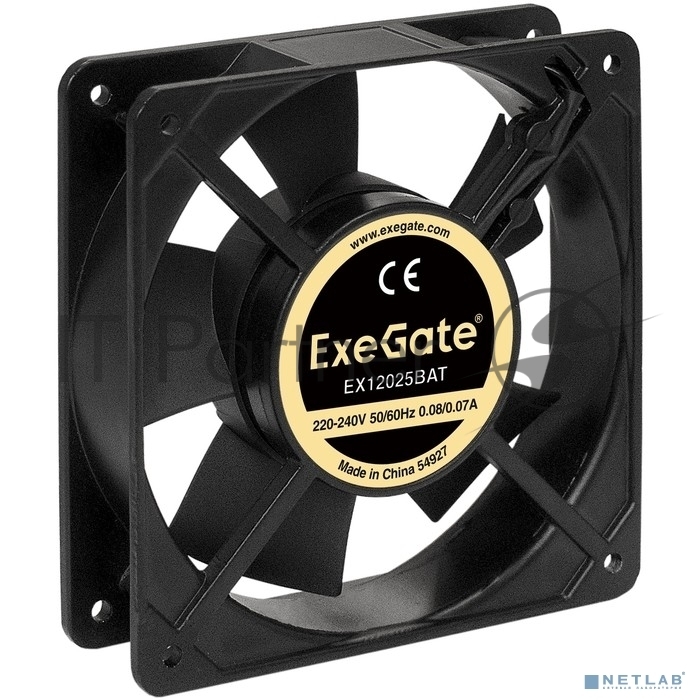 Exegate EX289014RUS Вентилятор 220В ExeGate EX12025BAT (120x120x25 мм, 2-Ball (двойной шарикоподшипник), клеммы, 2200RPM, 33dBA)