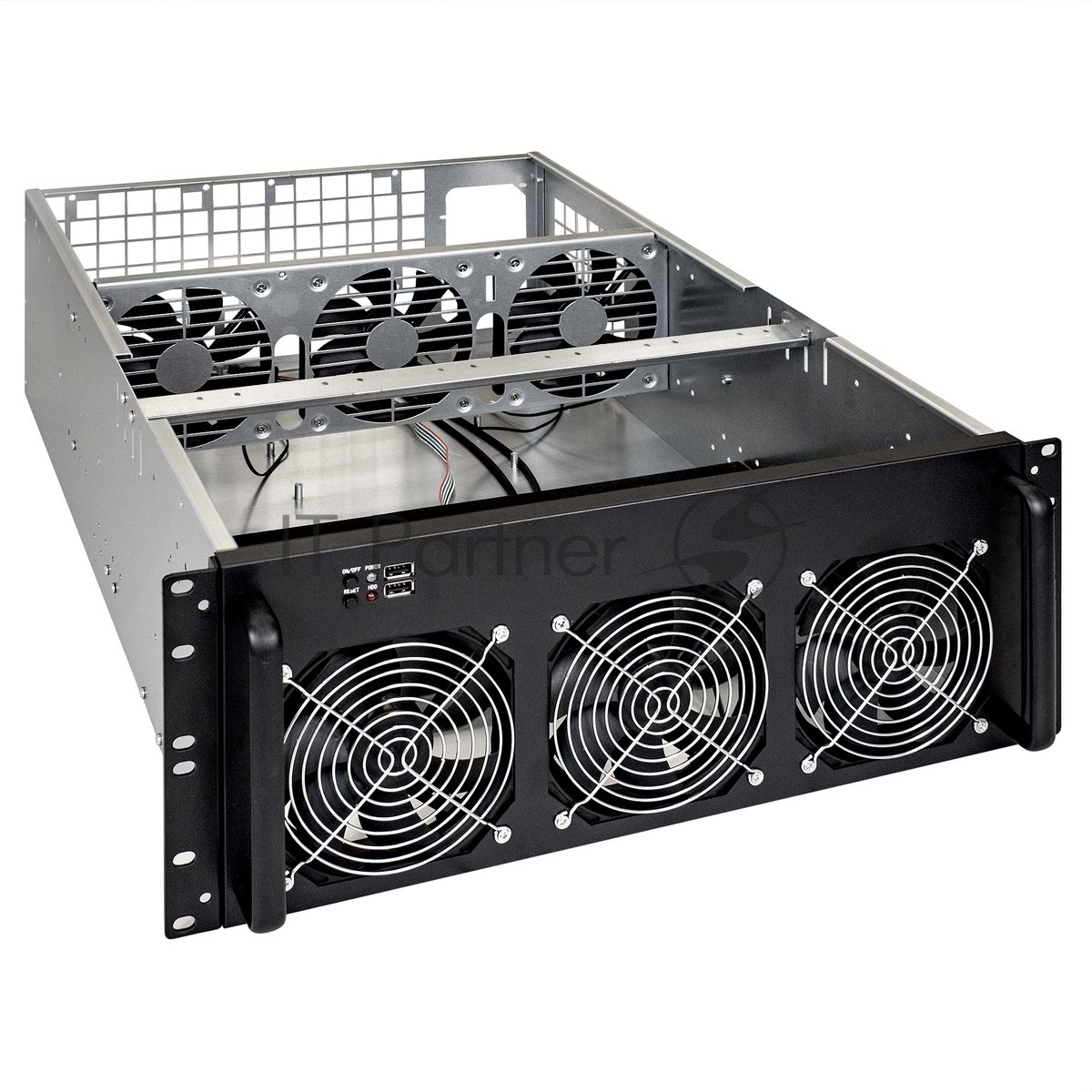 Exegate EX288960RUS Корпус для майнинга ExeGate Pro 8-650 <без БП, 2*USB, 6*fan 120мм, места под: 8 видеокарт, 1 БП>