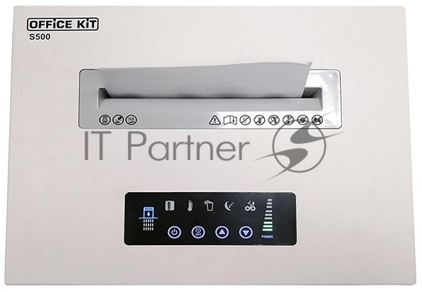 Шредер Office Kit S500 (2х15) белый (секр.P-5)/фрагменты/17лист./50лтр./скрепки/скобы/пл.карты/CD