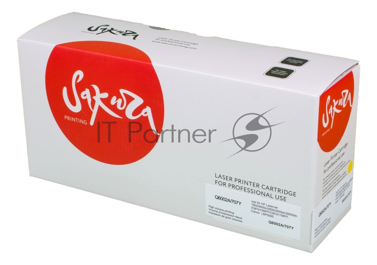 Картридж лазерный Sakura Q6002A/707Y для LaserJet 1600/2600n/2605/2605dn/2605dtn/CM1015MFP/CM1017MFP, Canon LBP5000, желтый, 2000 к.
