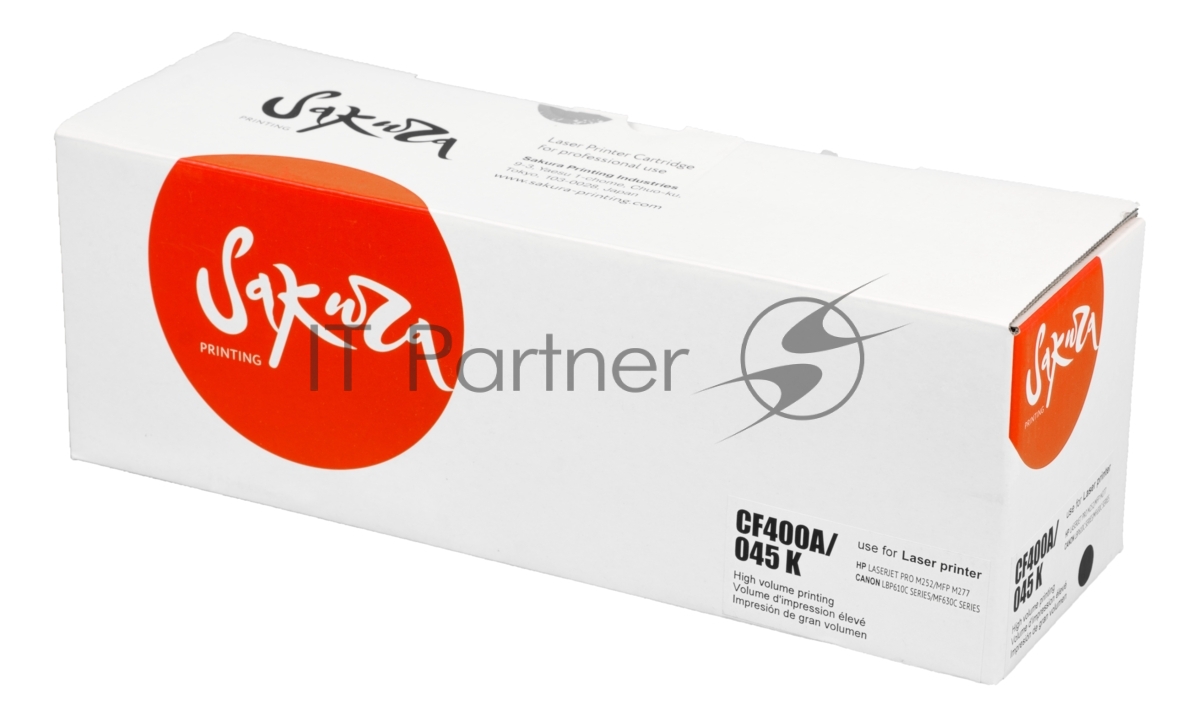 Картридж лазерный Sakura CF400A/045BK для HP Color LaserJet Pro M252n/M252dn/MFP277dw/277n и Canon i-SENSYS LBP-610C, MF-630C, черный, 1 400к.
