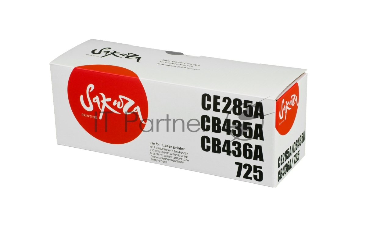 Картридж Sakura CE285A/CB435A/436A/725 для HP P1005/P1006/P1500/P1505/1522/M1120/M1120N/M1522N/M1522F/P1505N/P1102/P1102W/M1132, Canon LBP6000/6018/6020/6030/MF3010 черный, 2000 к.