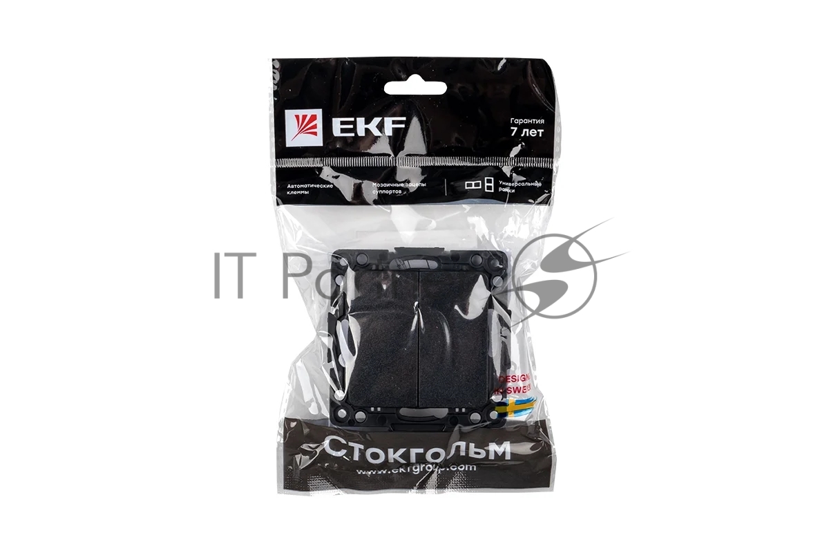 Механизм выключателя EKF EZV10-023-10 Стокгольм PROxima 2-кл. 10А, автоматические клеммы, черный