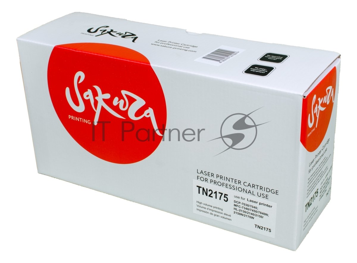 Картридж лазерный Sakura TN2175 для Brother HL-2140/2141/2150N/2170W DCP-2822/7030/7032/7040/7045 MFC-7450/7840N/7340/7440N/7320, черный, 2600 к.