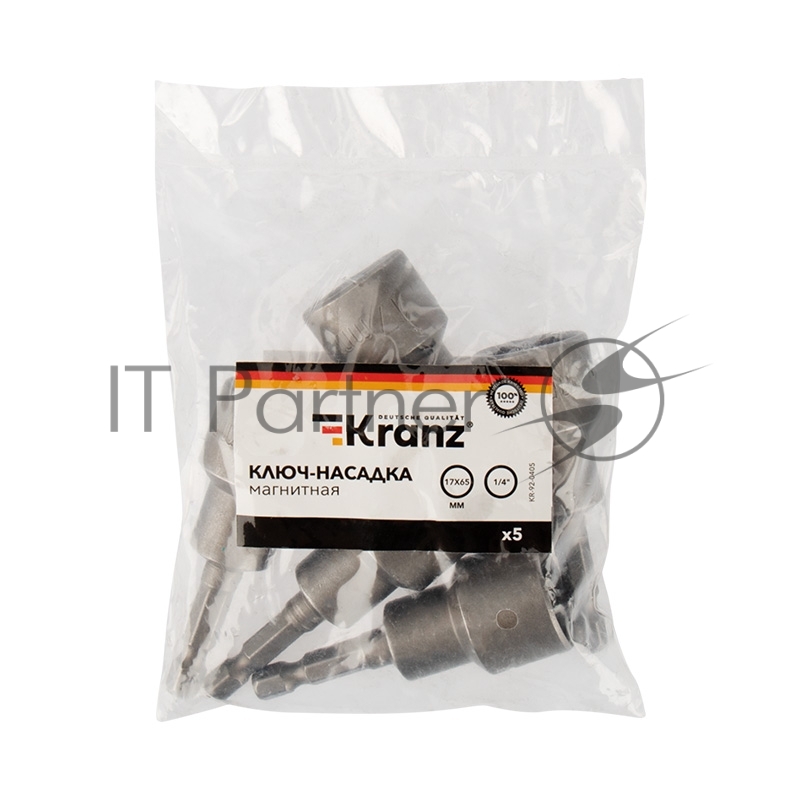 Ключ-насадка Kranz 17х65 мм, 1/4" магнитная (упак. 5 шт.)