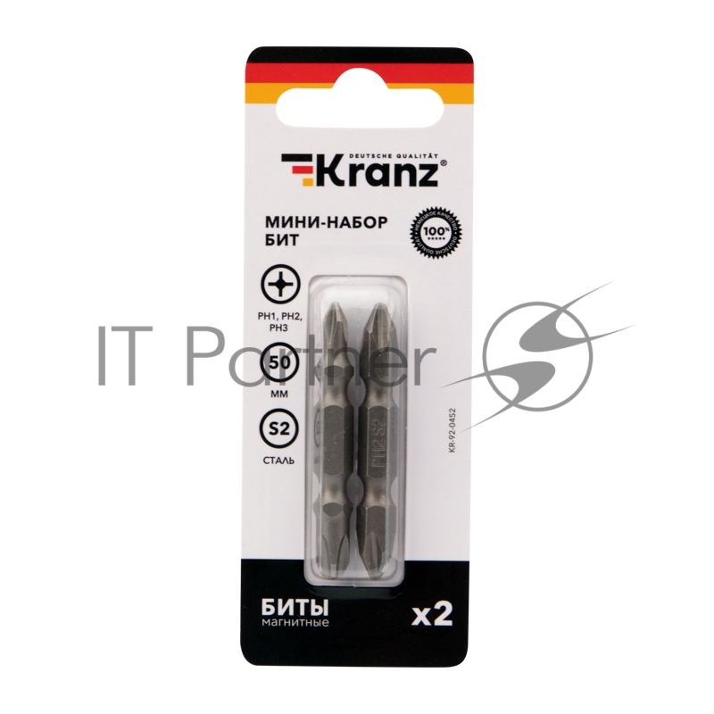 Мини-набор бит Kranz PH2xPH2, PH1xPH3-50 мм (2 шт./уп.)